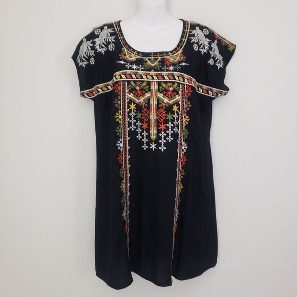 Gibson Latimer Shift Dress Medium Black Embroidered  Boho Western Summer Casual - Picture 1 of 9